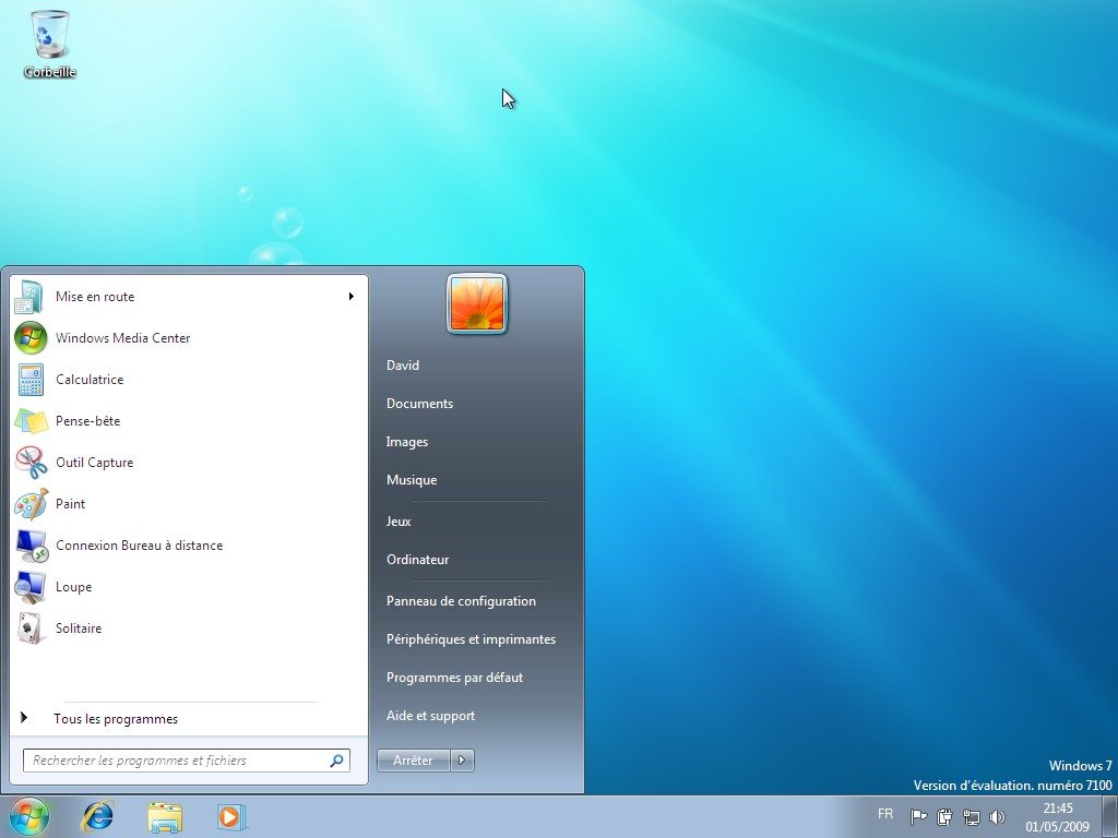 Windows 7 : écran d'accueil