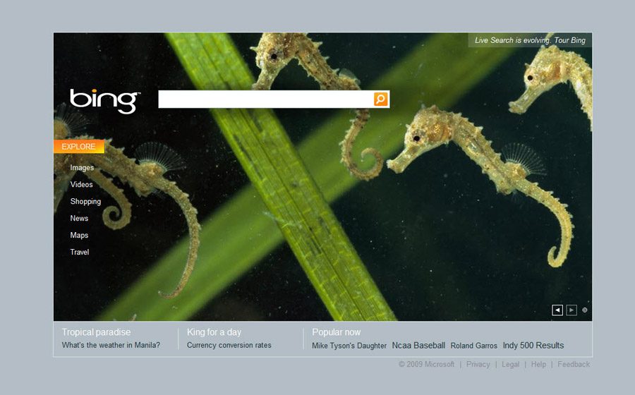 La page d'accueil de Bing