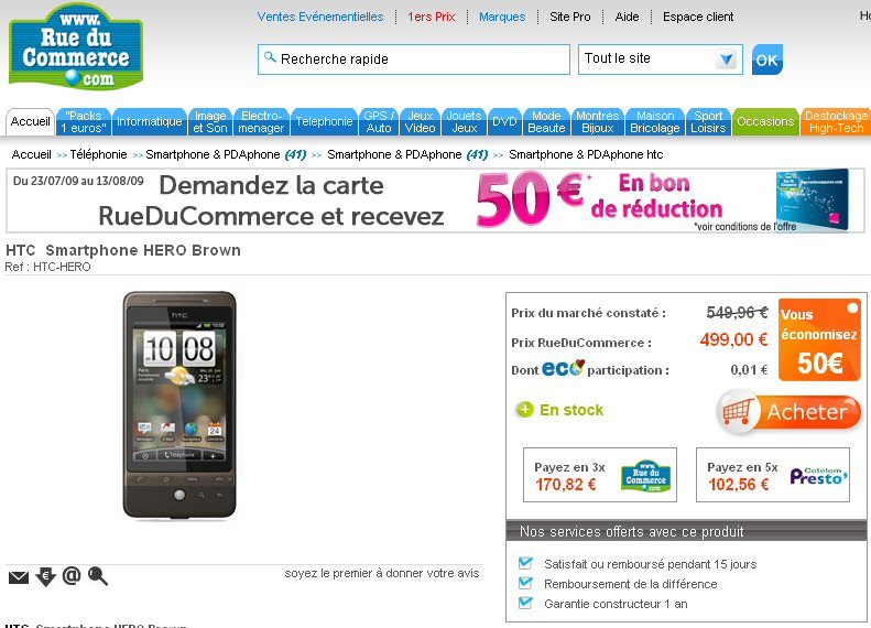 HTC Hero en vente sur Rueducommerce
