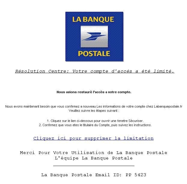 Un faux e-mail de La Banque postale daté du 10 mars