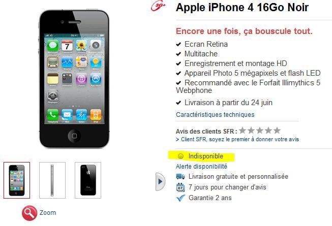 L'iPhone 4 n'est plus disponible sur le site de SFR.