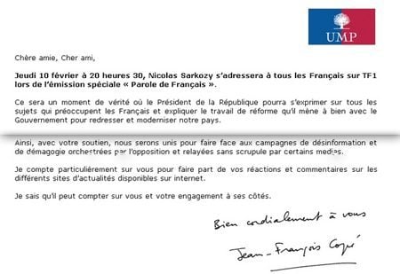 Le courrier de  Jean-François Copé aux militants UMP