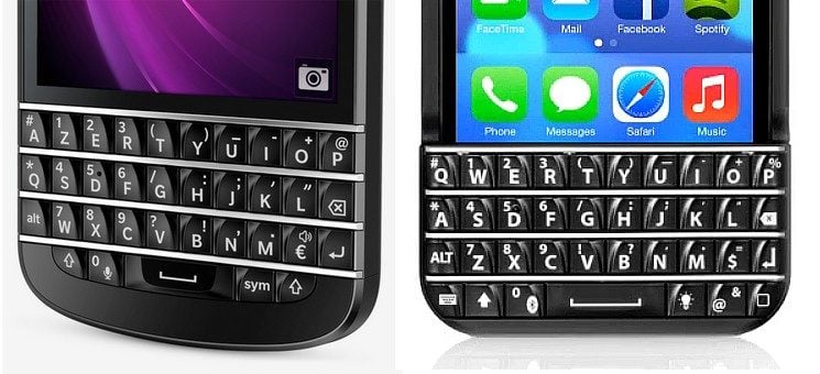 A gauche: le clavier du BlackBerry Q10 / A droite: le clavier pour iPhone de Typo Products