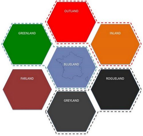 Sept pays fictifs répartis sur quatre continents.
