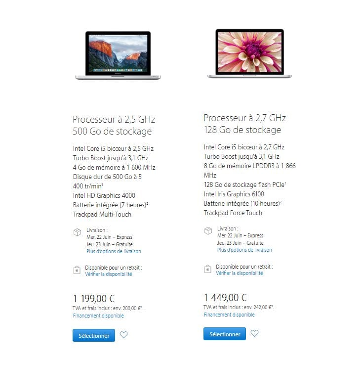 Les deux versions du MacBook Pro 13 pouces