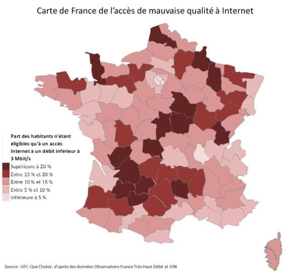 La carte de France des délaissés d'Internet.