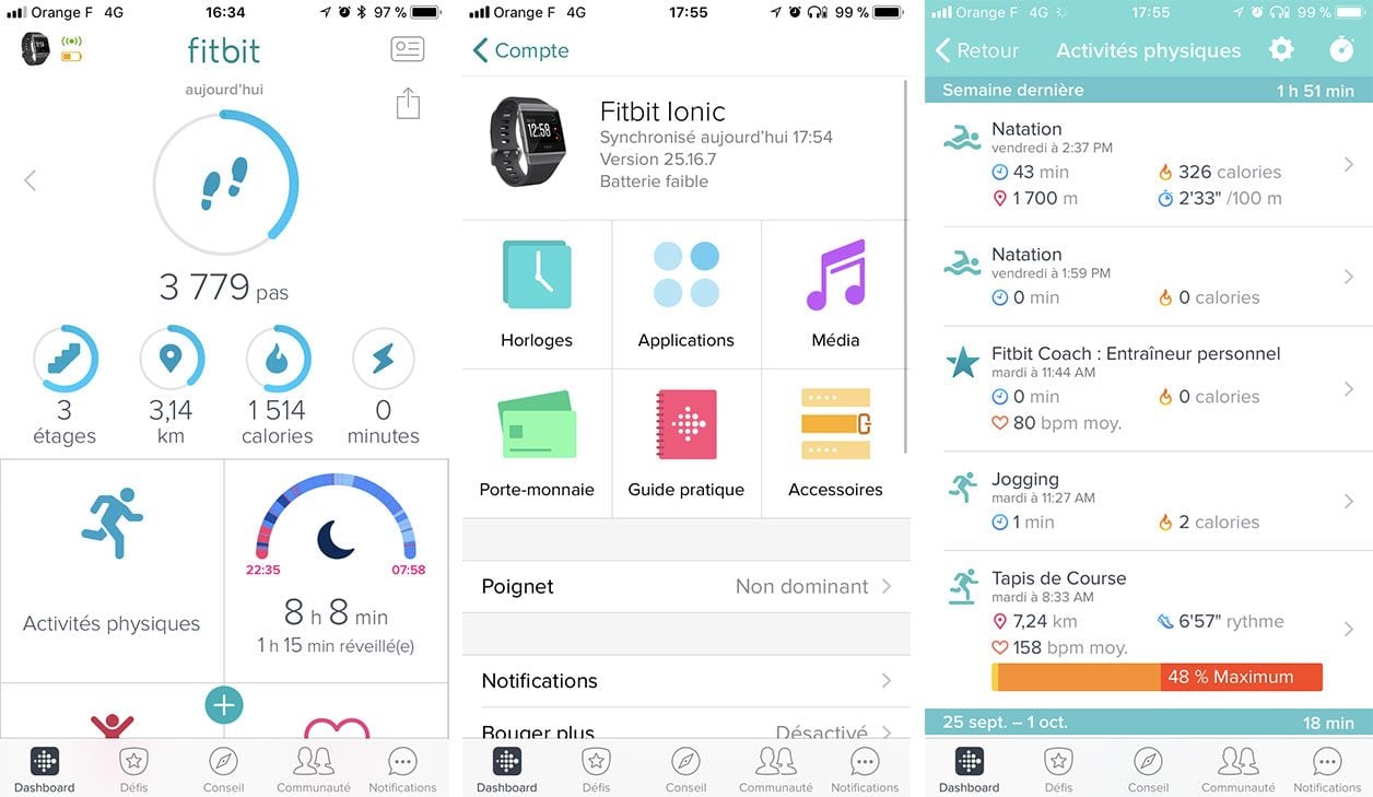 L'interface de l'application Fitbit