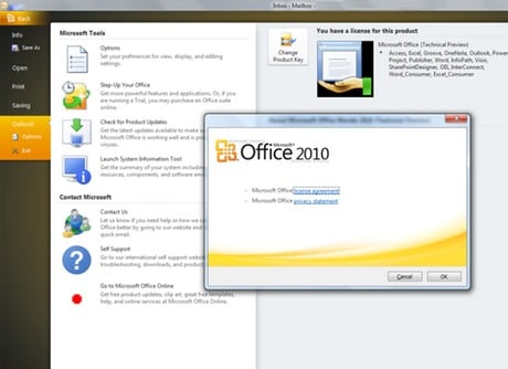 Capture d'écran Microsoft Office 2010