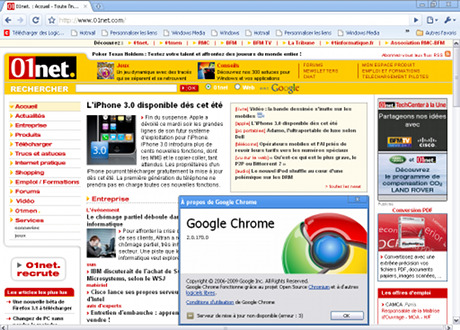 Capture d'écran Google Chrome 20 Beta (Dev)