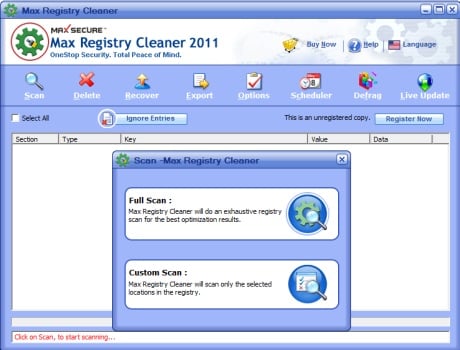 Capture d'écran Max Registry Cleaner