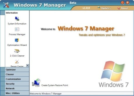 Capture d'écran Windows 7 Manager
