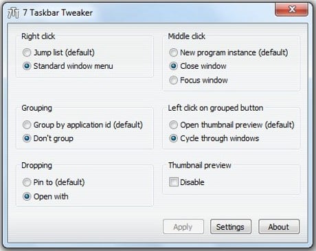 Capture d'écran 7+ Taskbar Tweaker