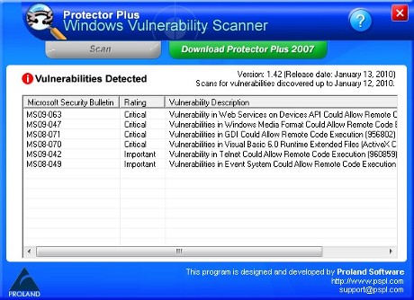 Capture d'écran Windows Vulnerability Scanner