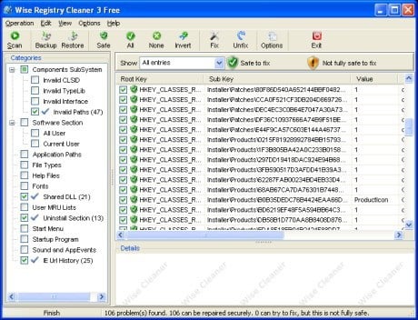 Capture d'écran Wise Registry Cleaner Portable Free