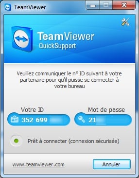 Capture d'écran TeamViewer 9 Quick Support