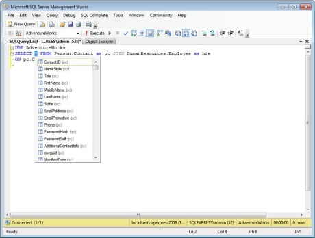 Capture d'écran SQL Complete