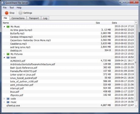 Capture d'écran QuickShare File Server