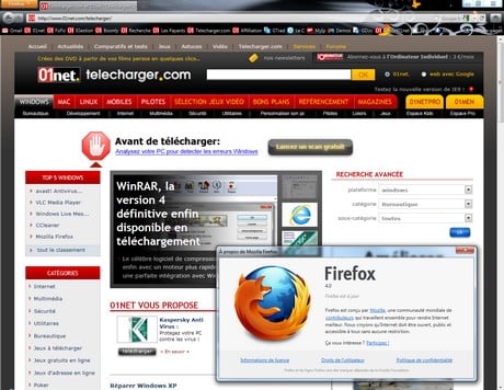 Capture d'écran Mozilla Firefox Portable Beta