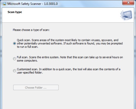 Capture d'écran Microsoft Safety Scanner