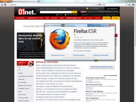 Capture d'écran Mozilla Firefox 10 ESR