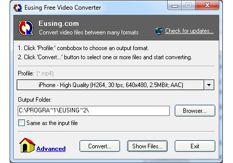 Capture d'écran Eusing Free Video Converter