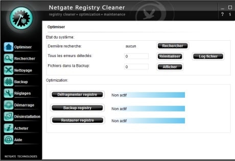 Capture d'écran NETGATE Registry Cleaner