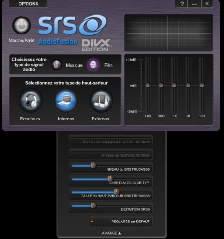 Capture d'écran SRS AudioFusion DivX Edition