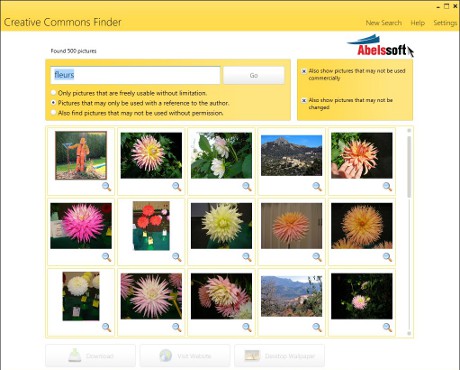 Capture d'écran Creative Commons Image Finder