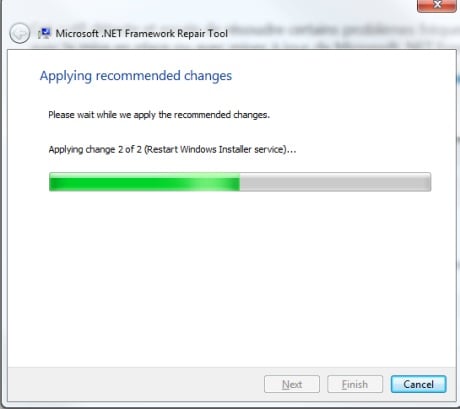 Capture d'écran Microsoft .NET Framework Repair Tool