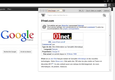 Capture d'écran Lookup Companion for Wikipedia pour Chrome