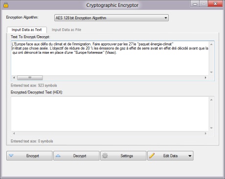 Capture d'écran Cryptographic Encryptor