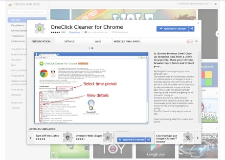 Capture d'écran OneClick Cleaner for Chrome