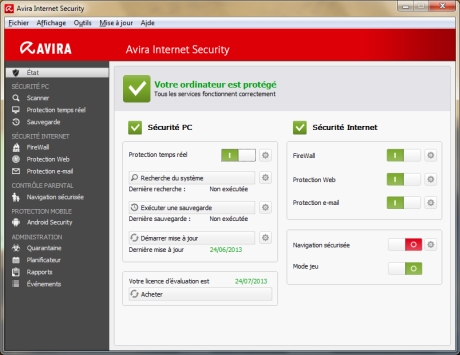 Capture d'écran Avira Internet Security Plus 2013