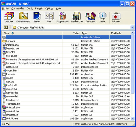Capture d'écran WinRAR