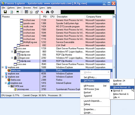 Capture d'écran Process Explorer