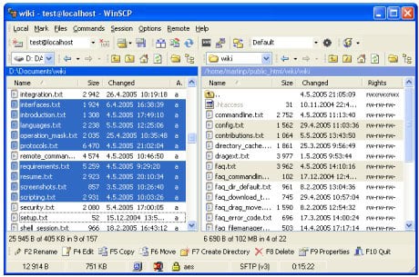 Capture d'écran WinSCP