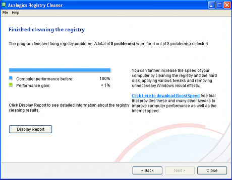 Capture d'écran Auslogics Registry Cleaner