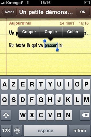 iPhone 0S 3.0 - Copier coller