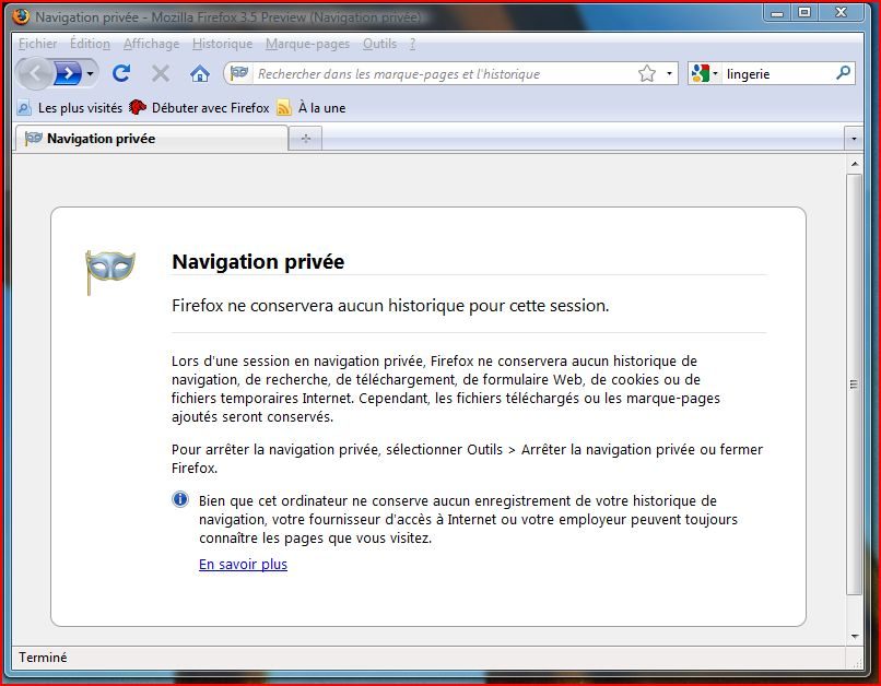 Navigation privée avec Firefox 3.5