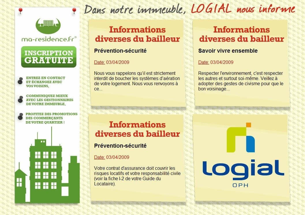 L'espace bailleur social sur l'écran de l'ascenseur numérique