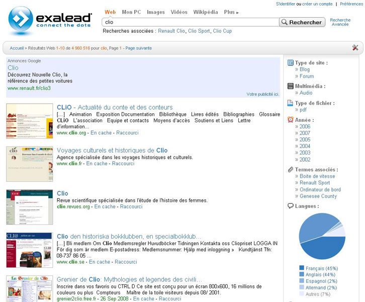 La nouvelle page d'accueil d'Exalead