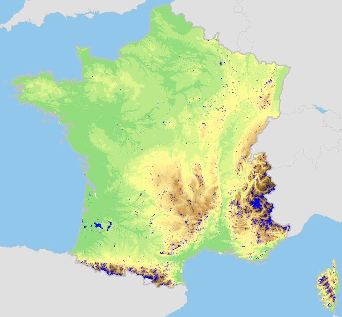 En bleu, les zones blanches