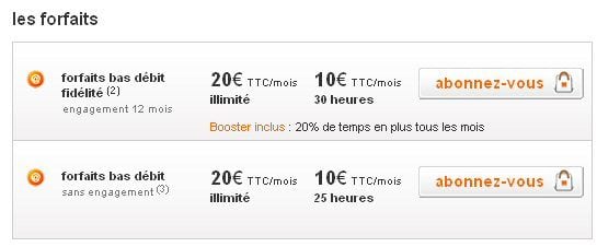 Les tarifs d'Orange bas débit.