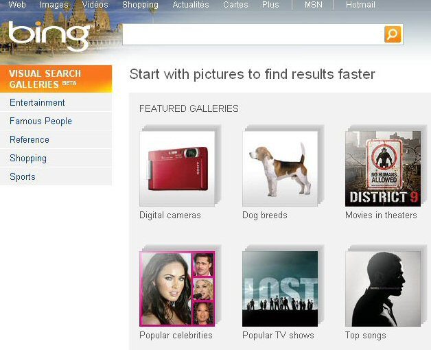 Les catégories principales sont accessibles à gauche de l'écran