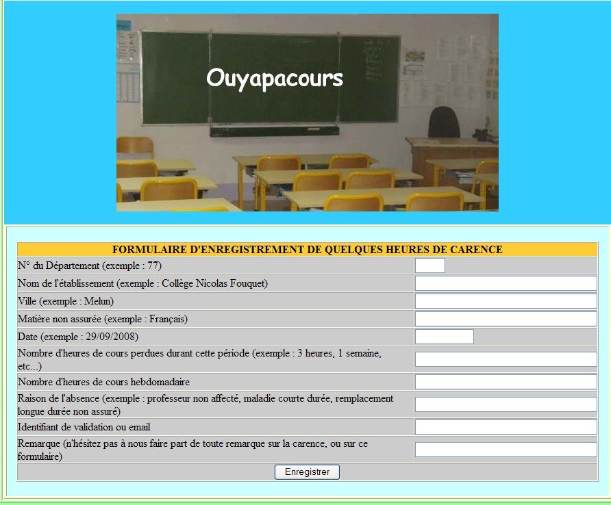 Un des formulaires mis à la disposition des parents