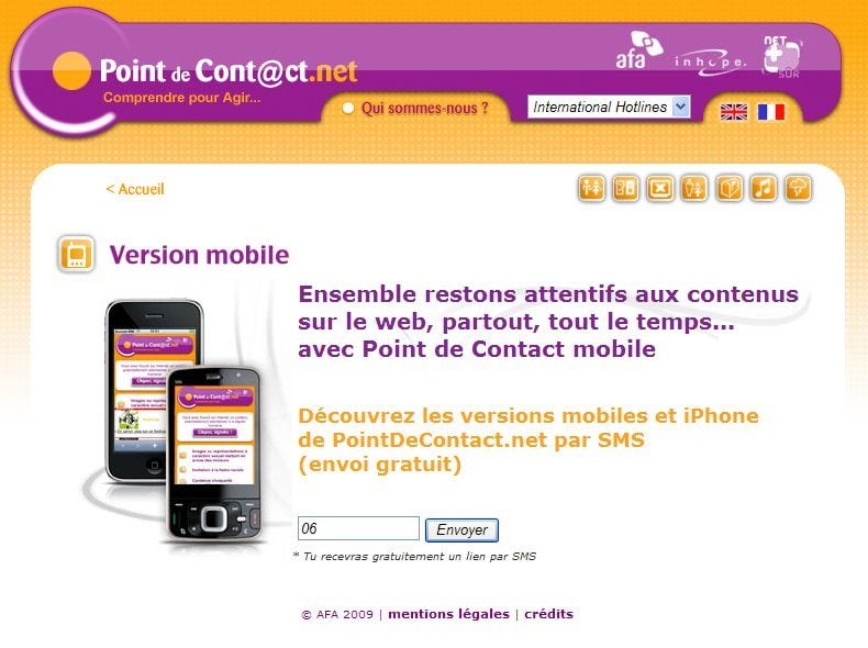 Le service gratuit pour recevoir par SMS le lien du site.