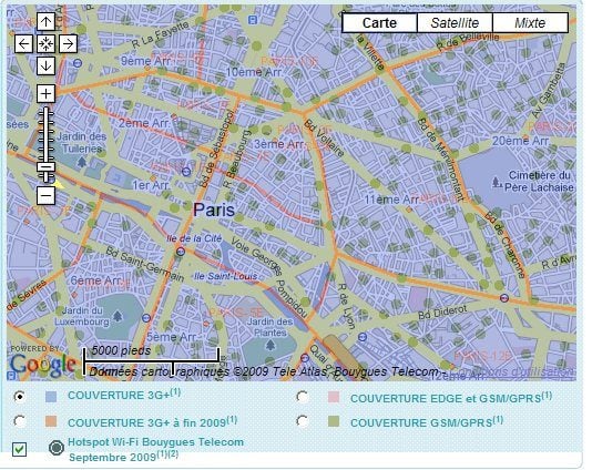 Le réseau de <i>hot spots</i> (points verts) desservant Paris