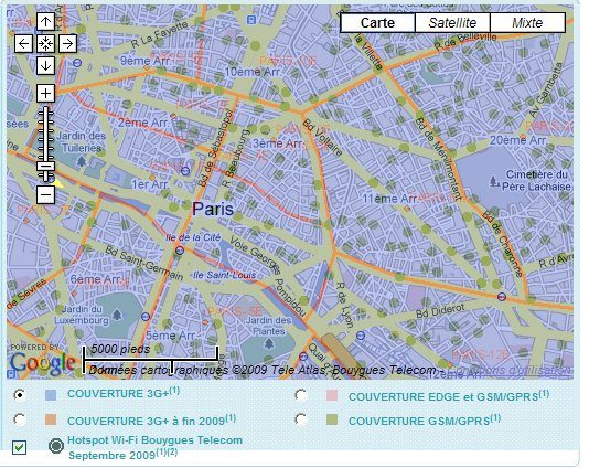 Le réseau de <i>hot spots</i> (points verts) desservant Paris