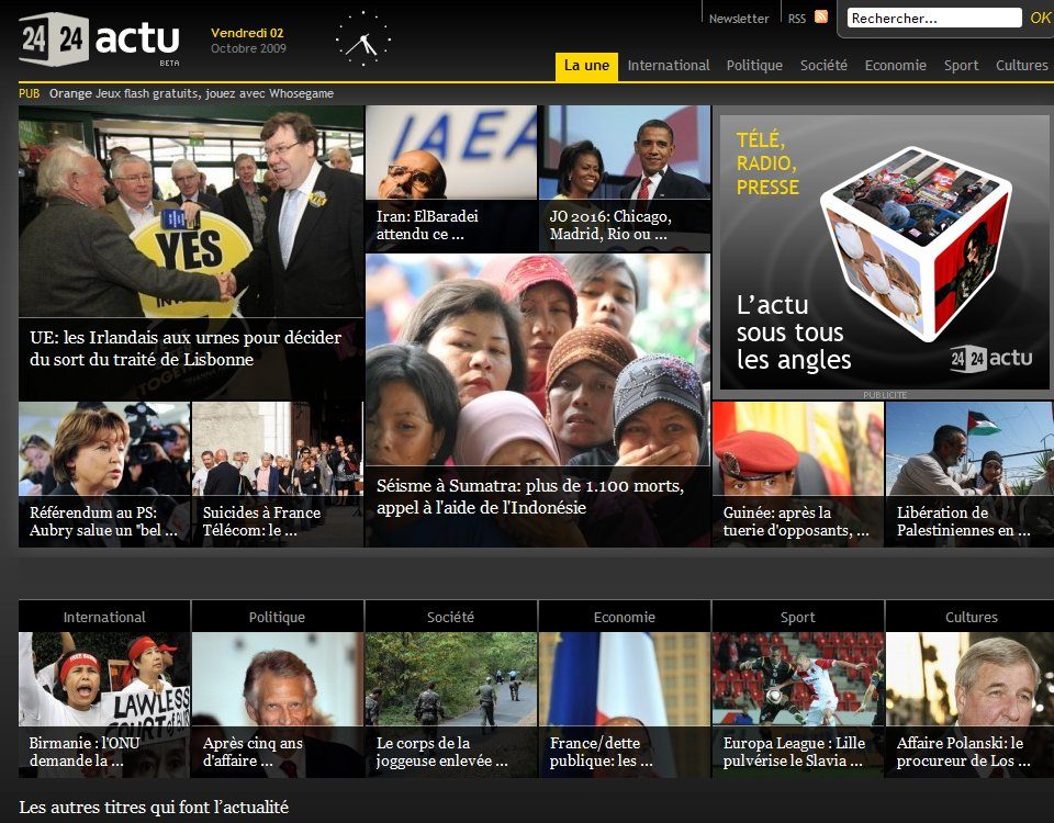 La page d'accueil en forme de mur d'images