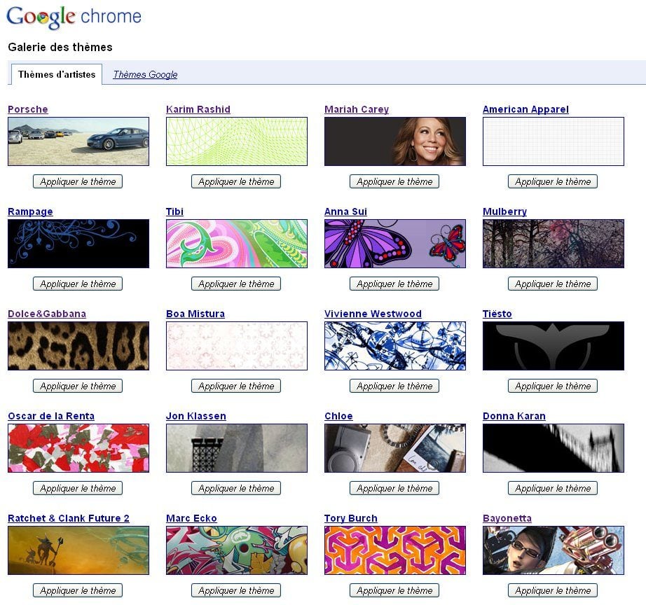 La galerie de thèmes